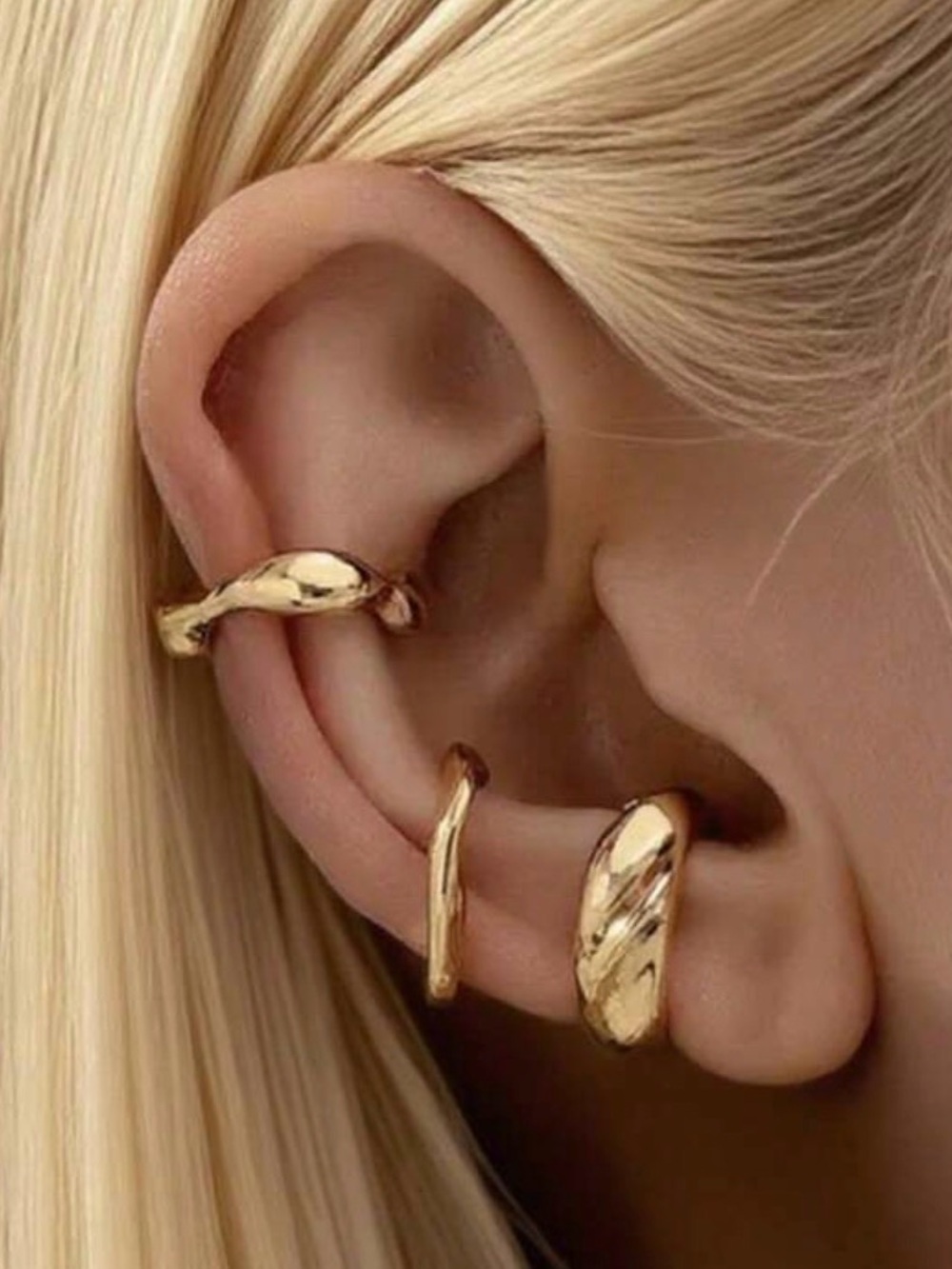 Gold Sculpted Ear Cuff Trio - Elegant Women’s Jewelry